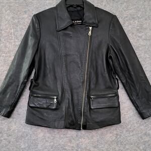 Wilsons Leather Biker Jacket Womens Large Asymmetrical YKK Zipper Pockets